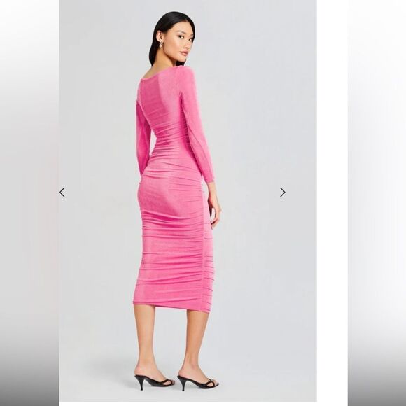 SER.O.YA Imogen Dress Malibu pink midi bodycon shirred slinky $295 XL - Picture 4 of 12